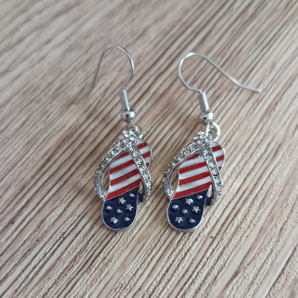 Hand Crafted Sterling silver Swarovski flip flop rhinestone america summer